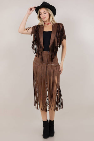 CHOCO FRINGE SUEDE COLLAR / SHRUG