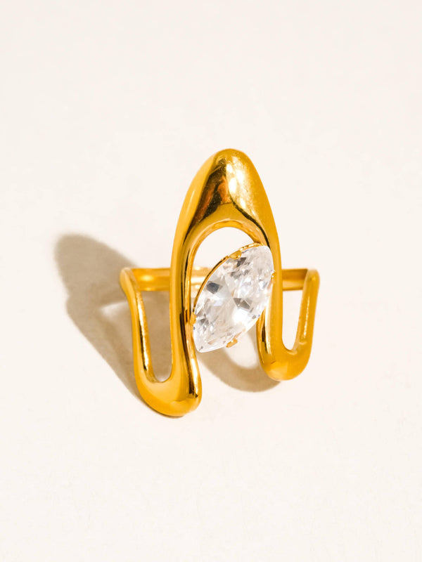 Vana 18K Gold Non-Tarnish Marquise CZ Open Ring