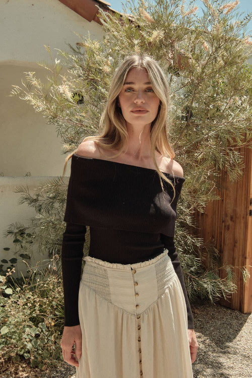 Shaper Fit Rib-Knit Off-Shoulder Foldover Top