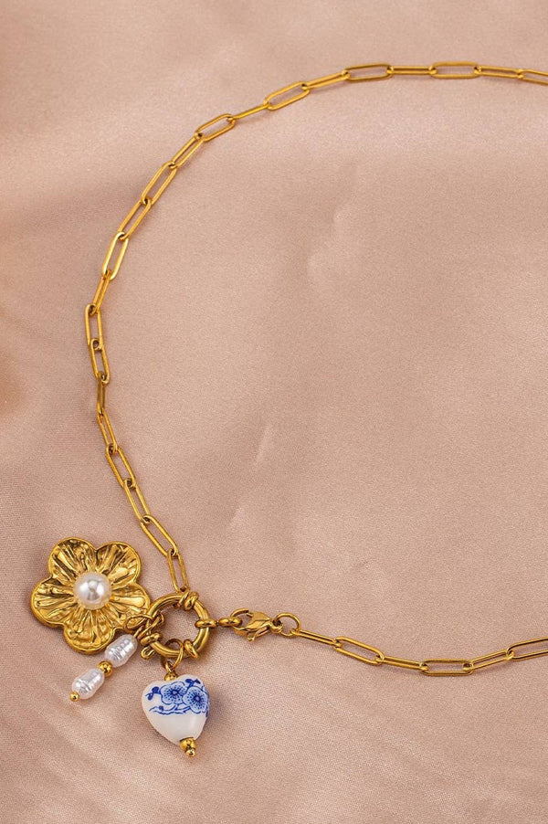18K STAINLESS STEEL TARNISH FREE FLOWER NECKLACE