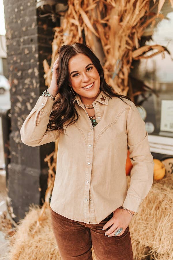 Cream Mineral Wash Button Down Shirt