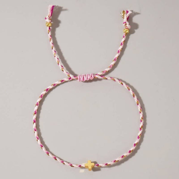 18K STAINLESS STEEL CORDED CROSS CHARM BRACELET | 40B5193