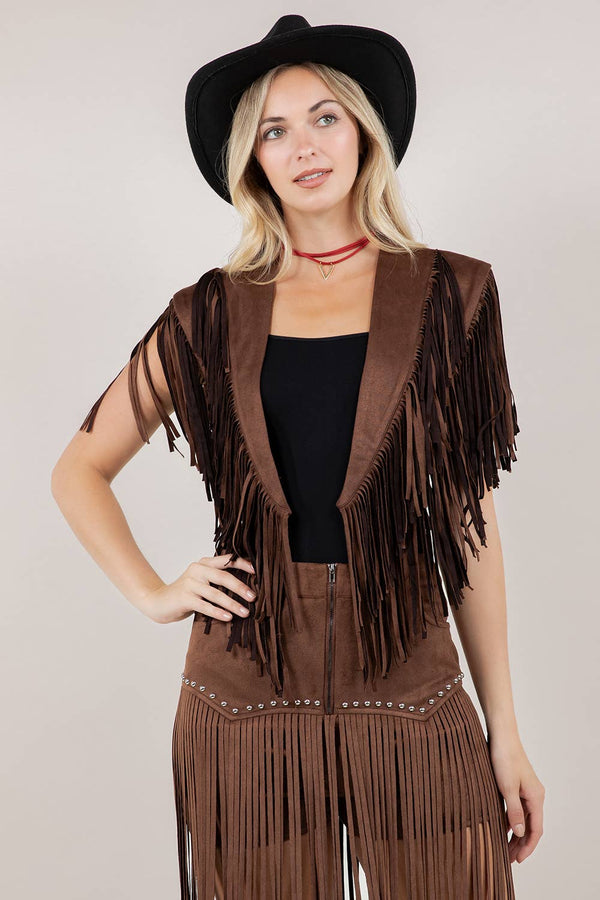 CHOCO FRINGE SUEDE COLLAR / SHRUG