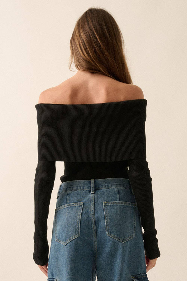 Shaper Fit Rib-Knit Off-Shoulder Foldover Top