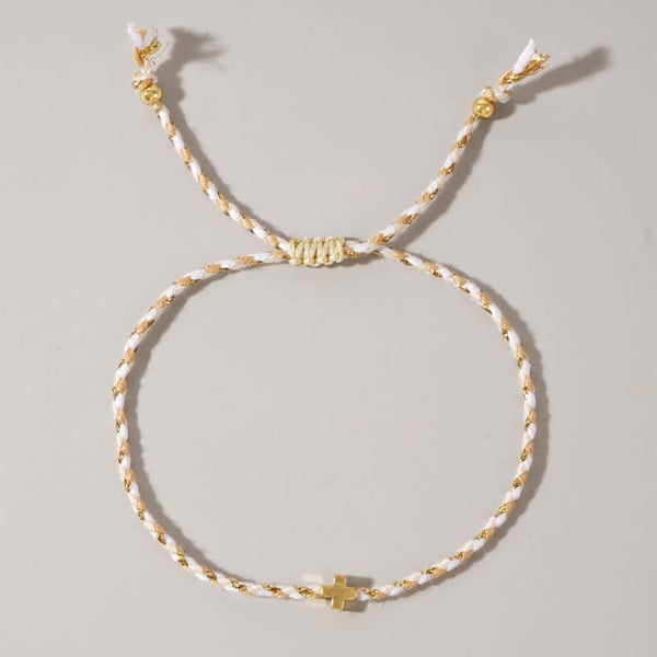 18K STAINLESS STEEL CORDED CROSS CHARM BRACELET | 40B5193