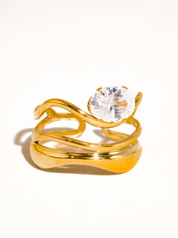 Gloire 18K Gold Non-Tarnish Abstract CZ Ring