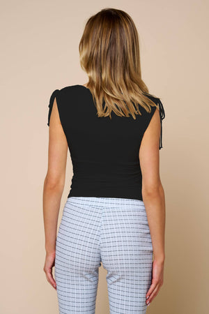 Ruched V-Neck Tie Shoulder Sleeveless Top
