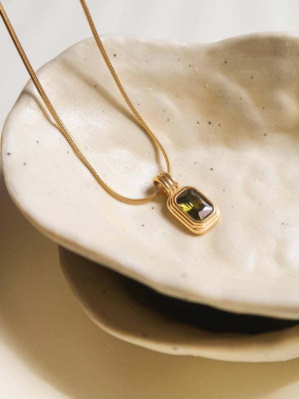 Maeve 18K Non-Tarnish Green Square Stone necklace
