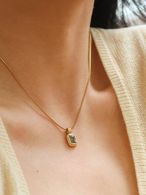 Maeve 18K Non-Tarnish Green Square Stone necklace
