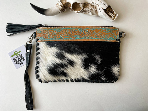Western Mini Mobile Cowhide Tooled Leather Crossbody