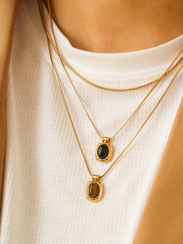 18K Gold Non-Tarnish Natural Stone Necklace