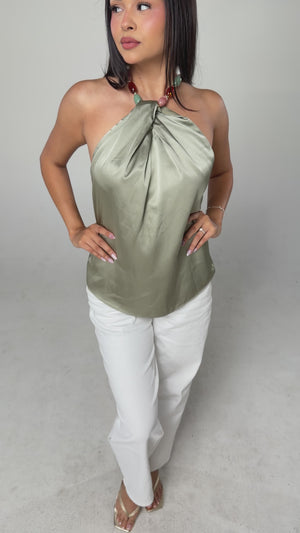 BEADED NECKLACE HALTER TOP